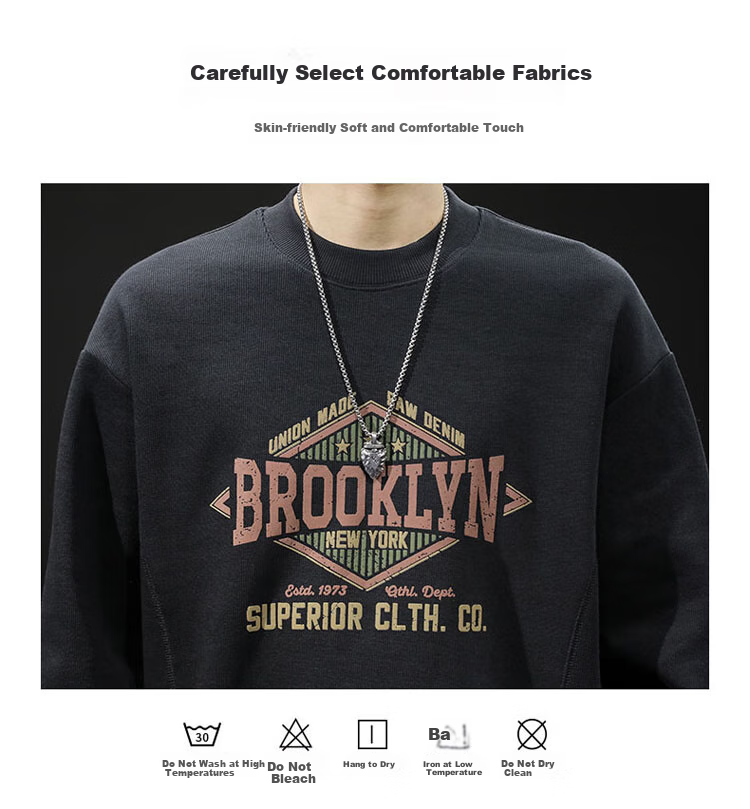JEEP SPIRIT Heavyweight Crewneck Sweatshirt Men Spring Trendy Brand Printed Plus Size Long Sleeve Shirt Dark Gray 2XL 1