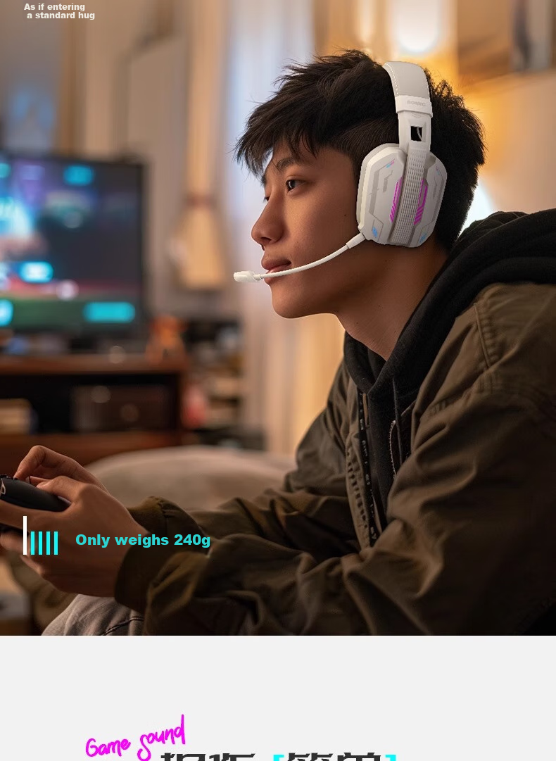 SOMIC MH201 Gaming-Grade 2.4G Zero-Lag Tri-Mode Gaming Headset Wireless Bluetooth Mobile PC Noise-Cancelling Headphones Over-Ear 7.1 Audio Positioning Black 12