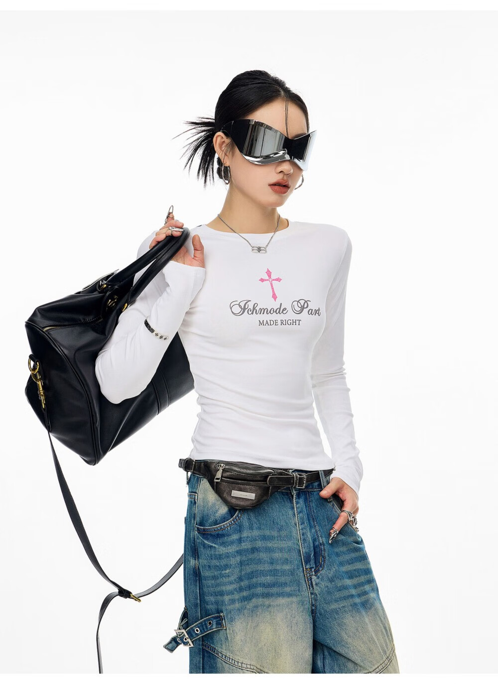 ICH MODE American Style Cross Shoulder Long Sleeve T-Shirt Women Spring Summer New Slim Fit Off-Shoulder Top White S 10