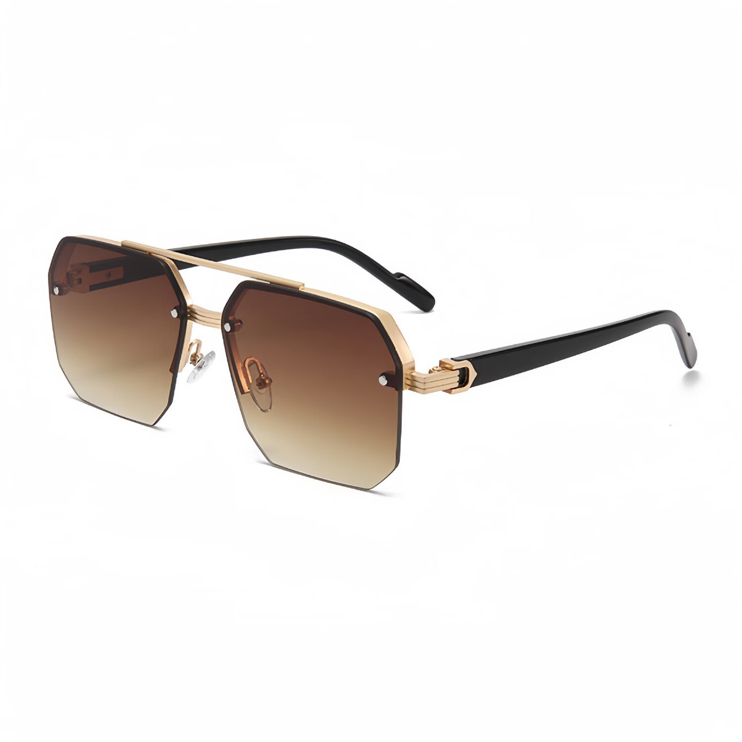 Feidler Semi-Rimless Unisex Retro Double Bridge Metal Square Fashion Trendy Driving UV Protection Sunglasses