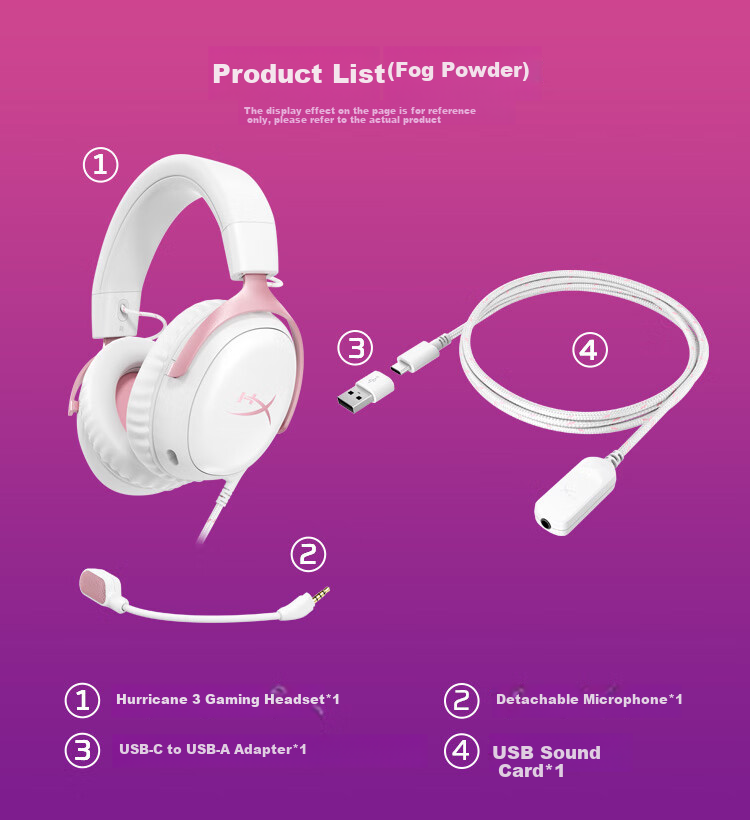 HYPERX Cloud III Wired Gaming Headset with Fog Light Pink, DTS Sound, 53mm Driver Unit, E-Sports Over-Ear Gaming Headphones Compatible with Triaxial Actio 9