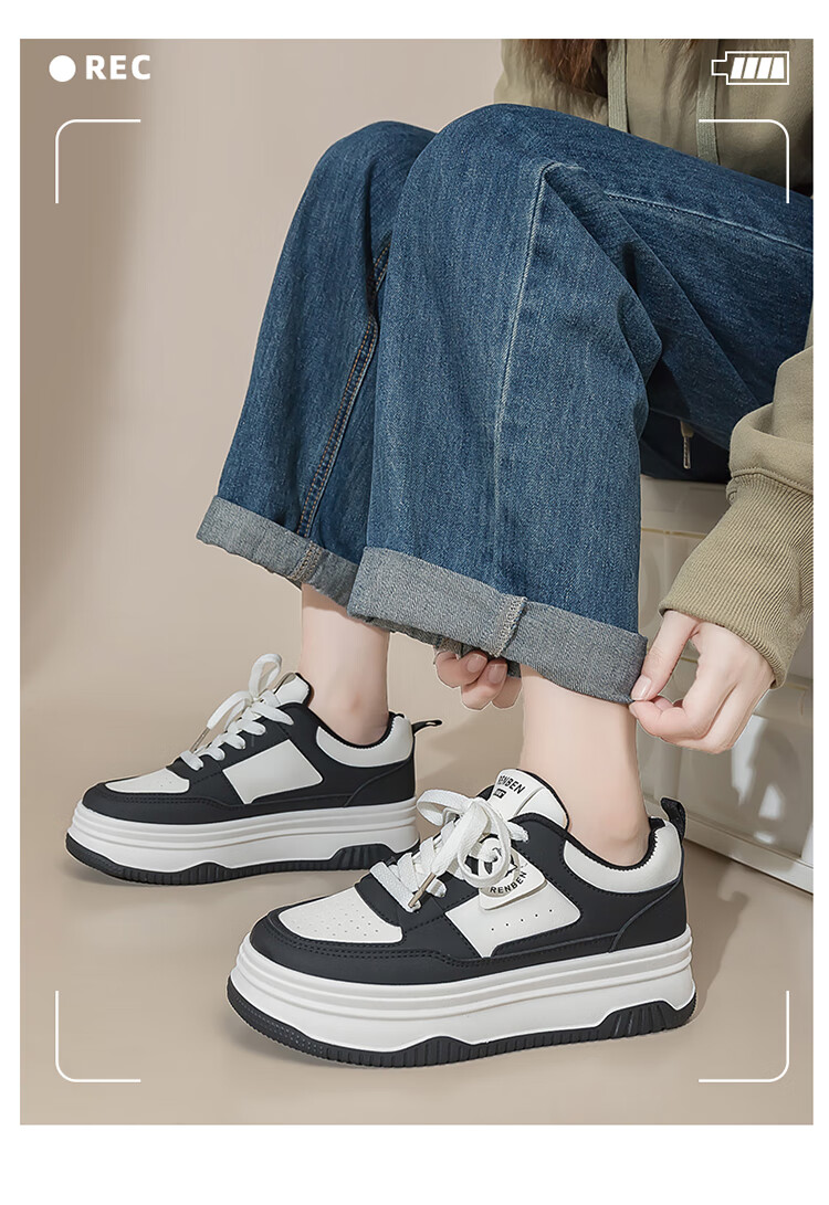 RENBEN Thick Sole Trendy Versatile Black and White Panda Shoes 2025 Spring Autumn Popular Casual Fashion Sports Sneakers Women's Shoes 2