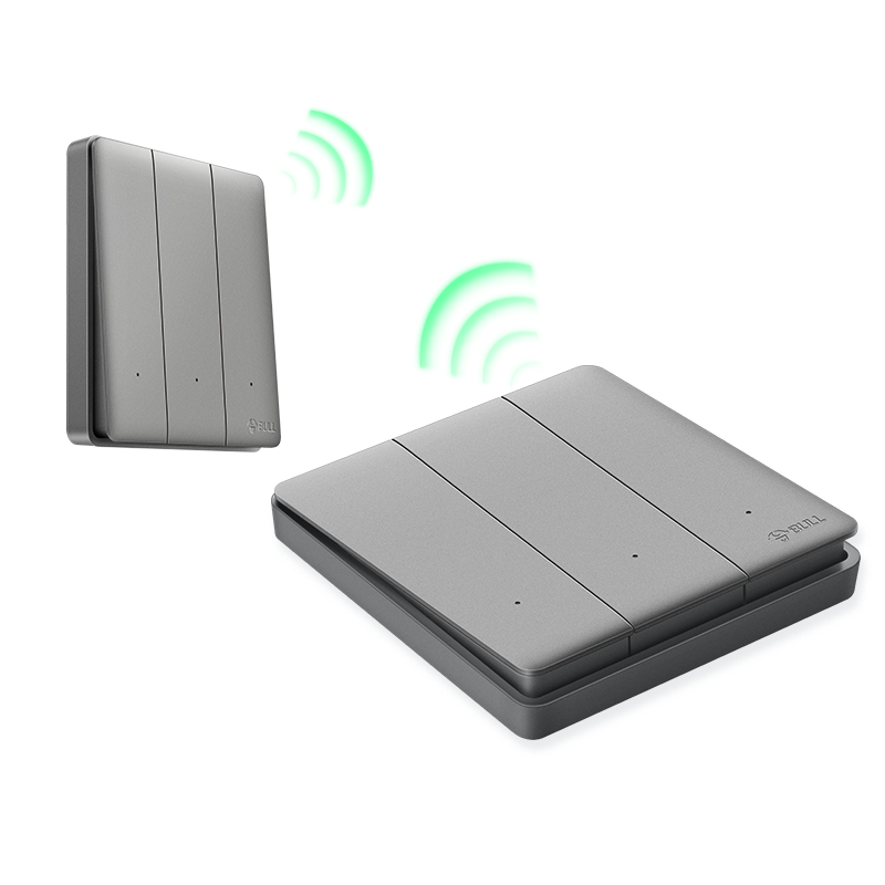 BULL Wireless Remote Control Wiring-Free Switch Set: 1 Main Switch + 1 Gray Wall-Mountable Switch
