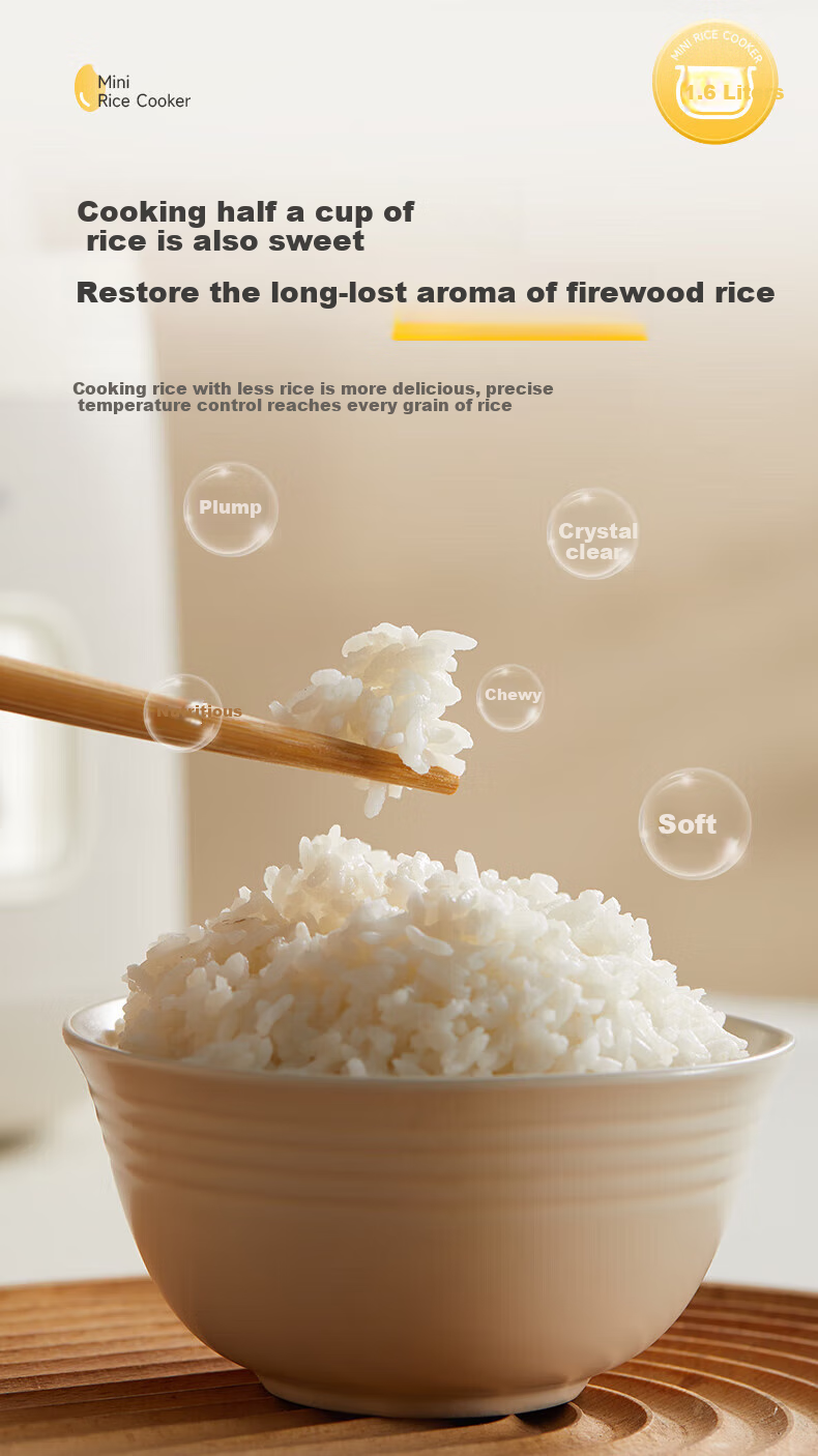Bear Rice Cooker for 1-2 People, Mini Rice Cooker 1.6L, Home Small Multifunctional Smart Micro Pressure Cooking Pot, Porridge Cooker, Mini Soup Pot, Rice Cooker DFB-R16Q3 3