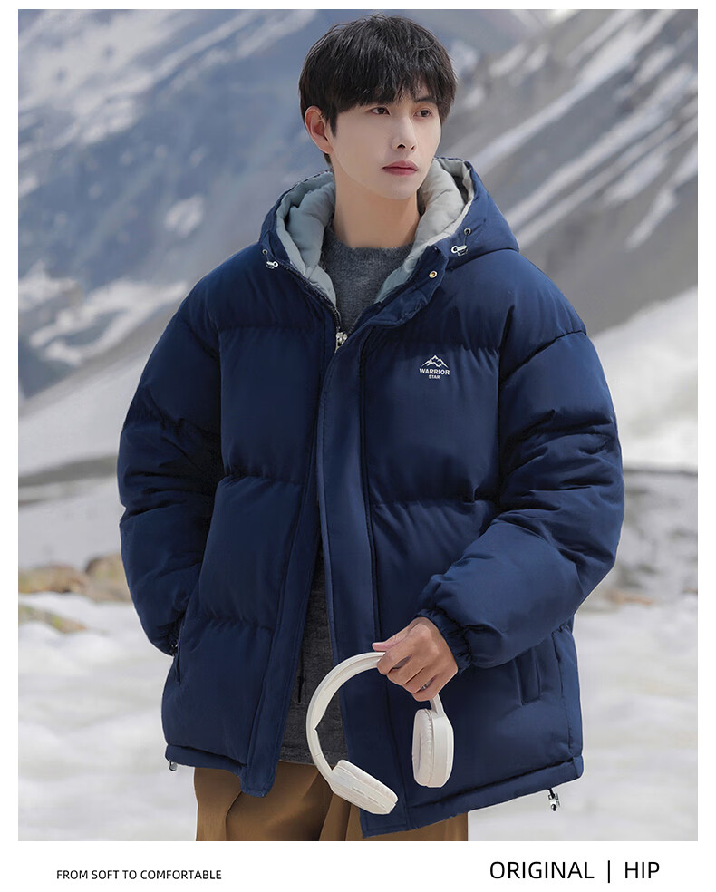 Warrior Men's Winter Hooded Thickened Cotton Jacket Cold-Resistant Warm Cotton Coat Versatile Puffer Jacket 6189 20