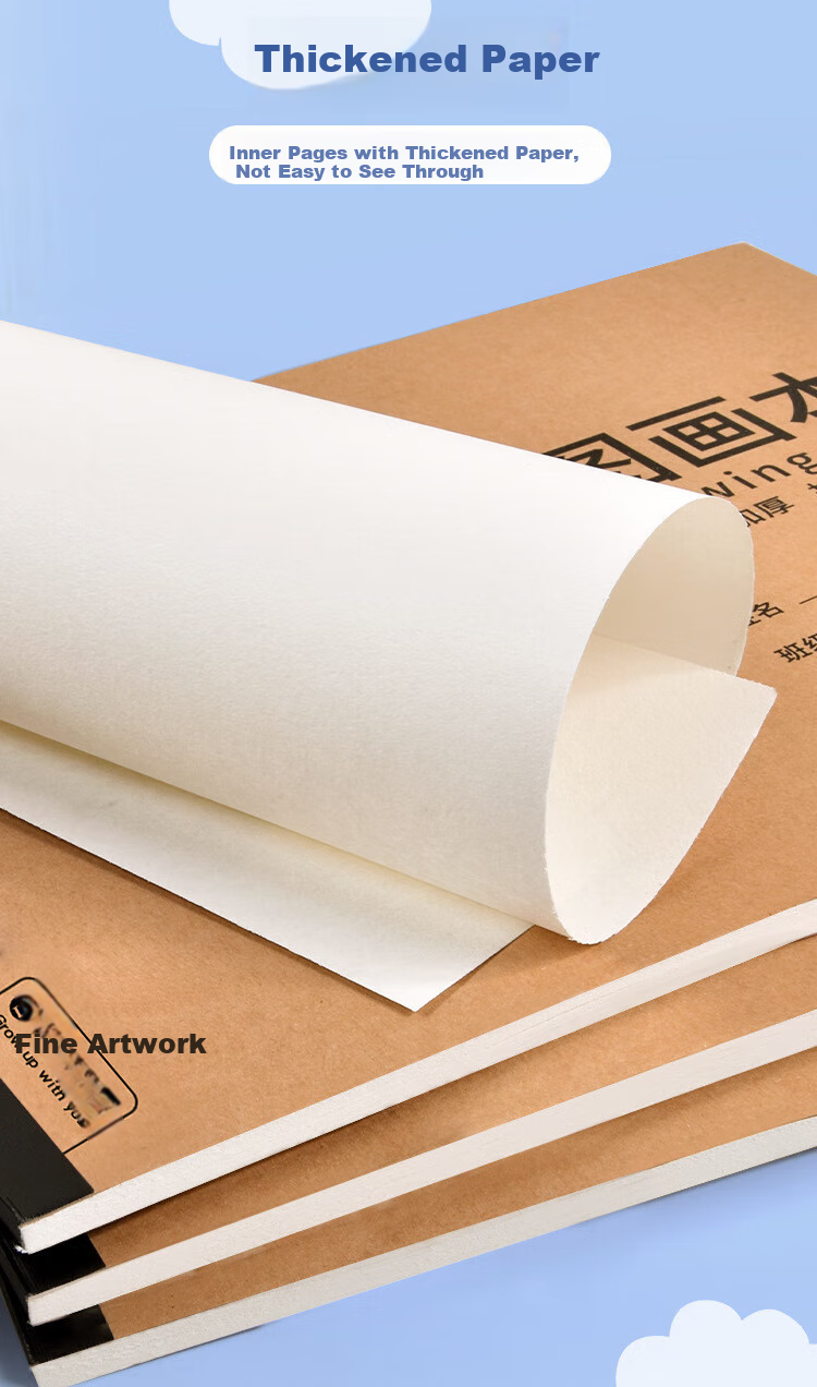 BOJIAO Children's A4 Sketchbook, Glue-Bound Kraft Paper, Thick Drawing Pad, Kindergarten And Elementary School Student Art Paper, Doodle Book, A4 Size [50 Sheets/book] Pack of 4 6
