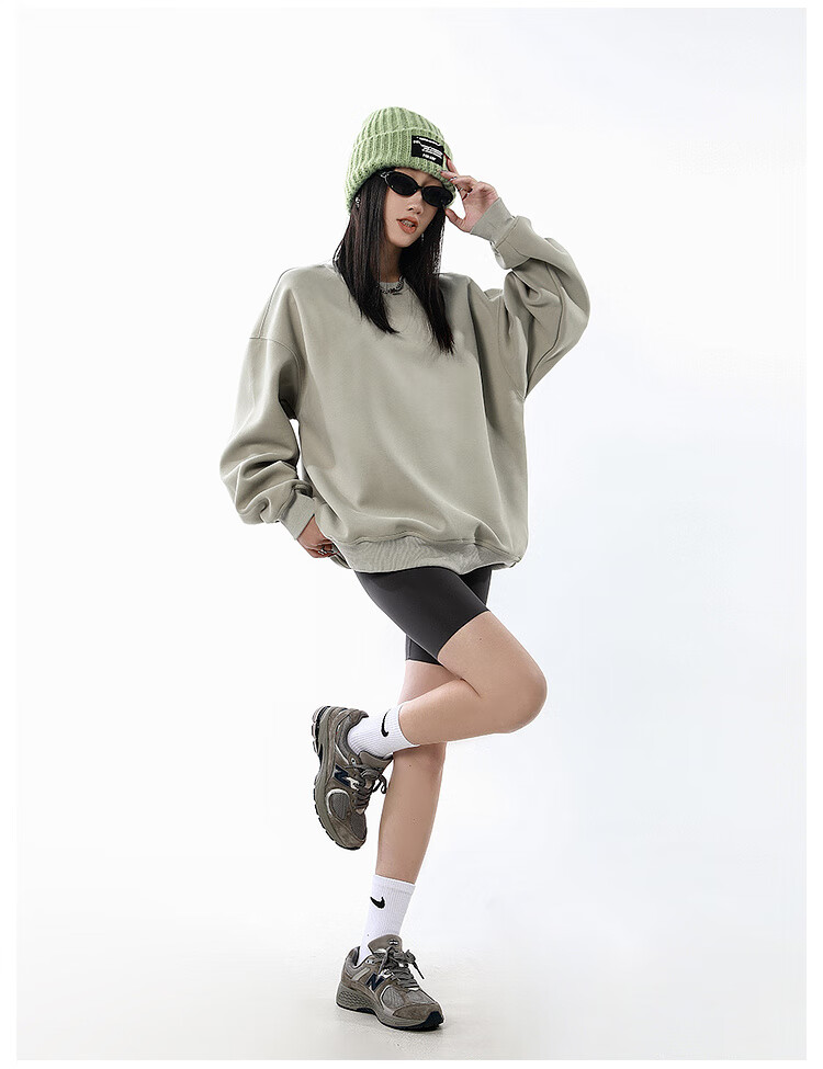 ICH MODE Women's American Style Crew Neck Solid Color Sweatshirt Spring Autumn New Loose Lazy Pullover Long Sleeve Top Black M 15