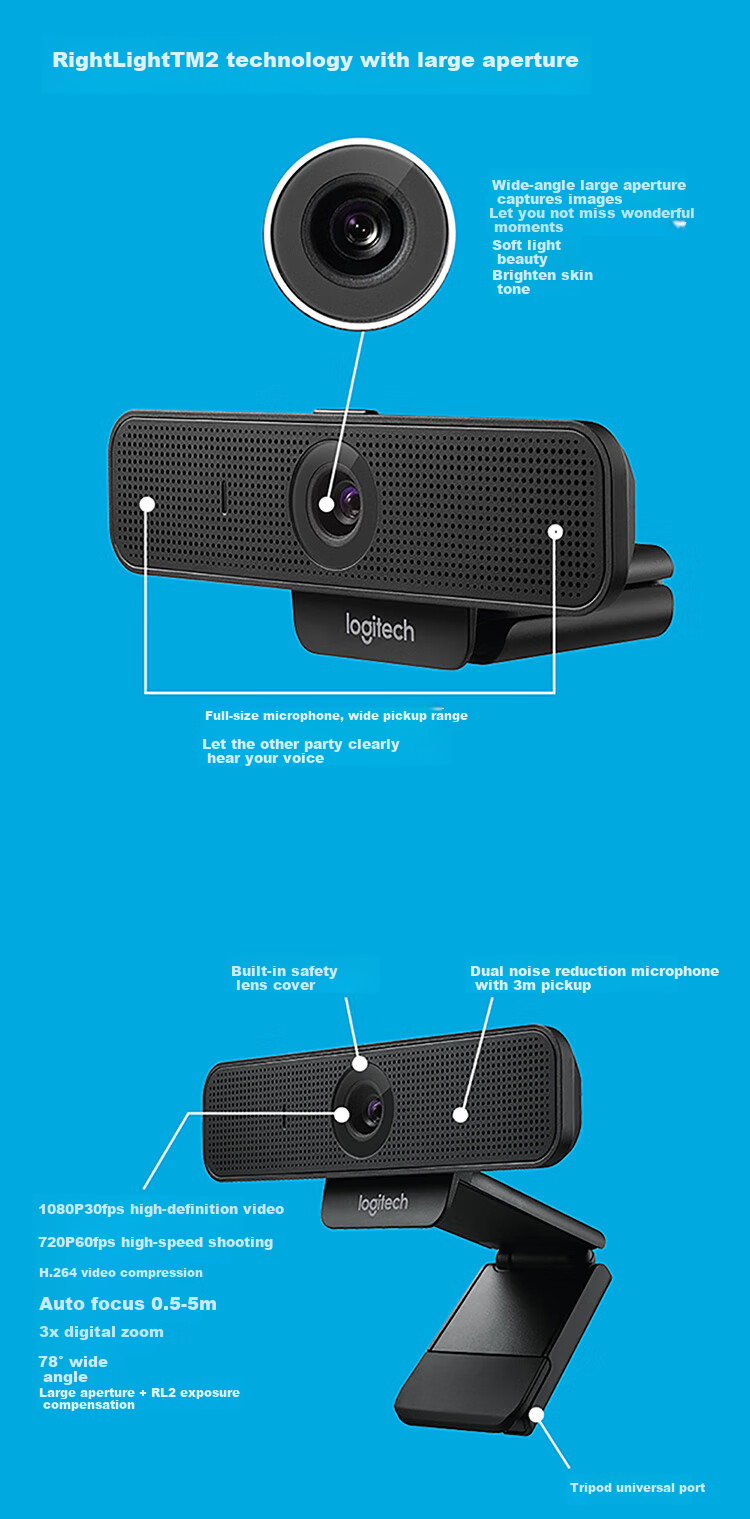 Logitech C925e Enterprise-Grade HD Webcam for Home And Office Use, Computer Desktop Camera for Online Classes And Meetings, 1080P Privacy Protection [Single Purchase Discount] 6