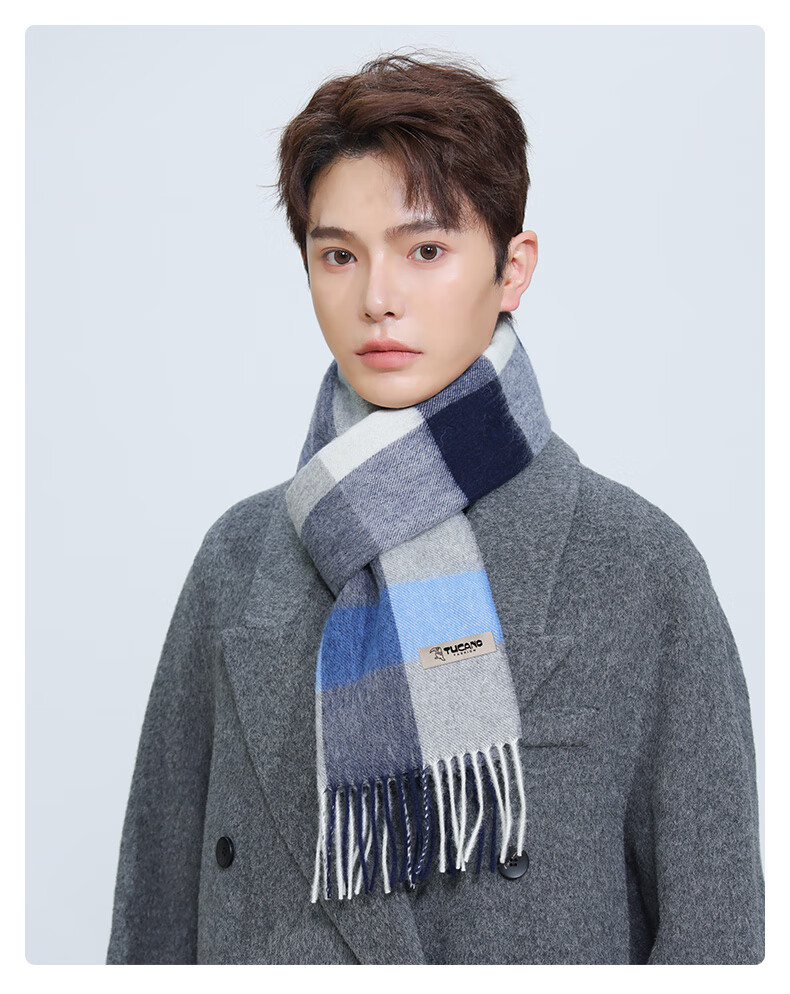 TUCANO Pure Wool Scarf Men's Autumn Winter Classic Plaid Warm Cold-Resistant Neck Warmer Birthday Gift for Boyfriend Husband 3
