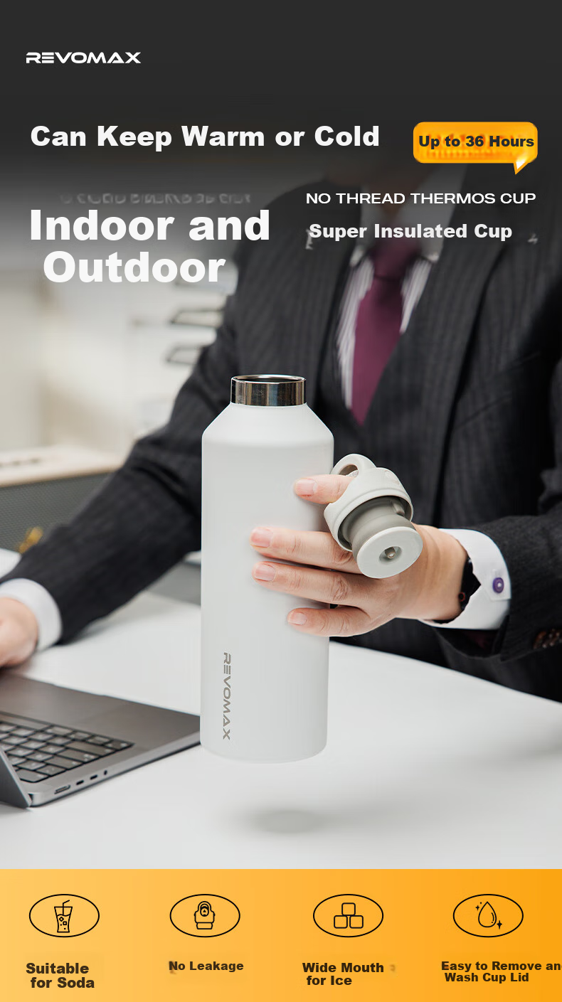 REVOMAX Large Capacity Insulated Water Bottle, Leakproof Sealed Outdoor Sports Car Cup - 950ml Dynamic White 2