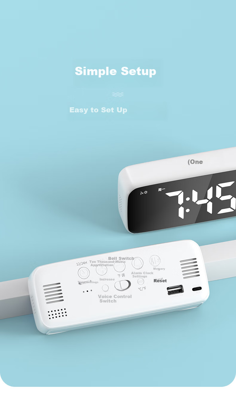 BBA Alarm Clock Smart Electronic Night Light Multifunctional Wall-Mounted Large Size Desk Clock for Living Room And Bedroom, Simple White Extended Version Back-To Seaso 9