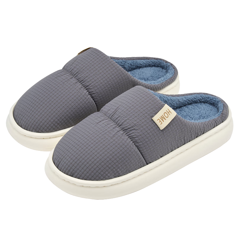 Grace Waterproof Cotton Slippers for Men, Autumn And Winter Indoor Home Use, Fleece-Lined Warm Non-Slip Thick-Soled Stepping-In Couple Cotton Slippers for Wome