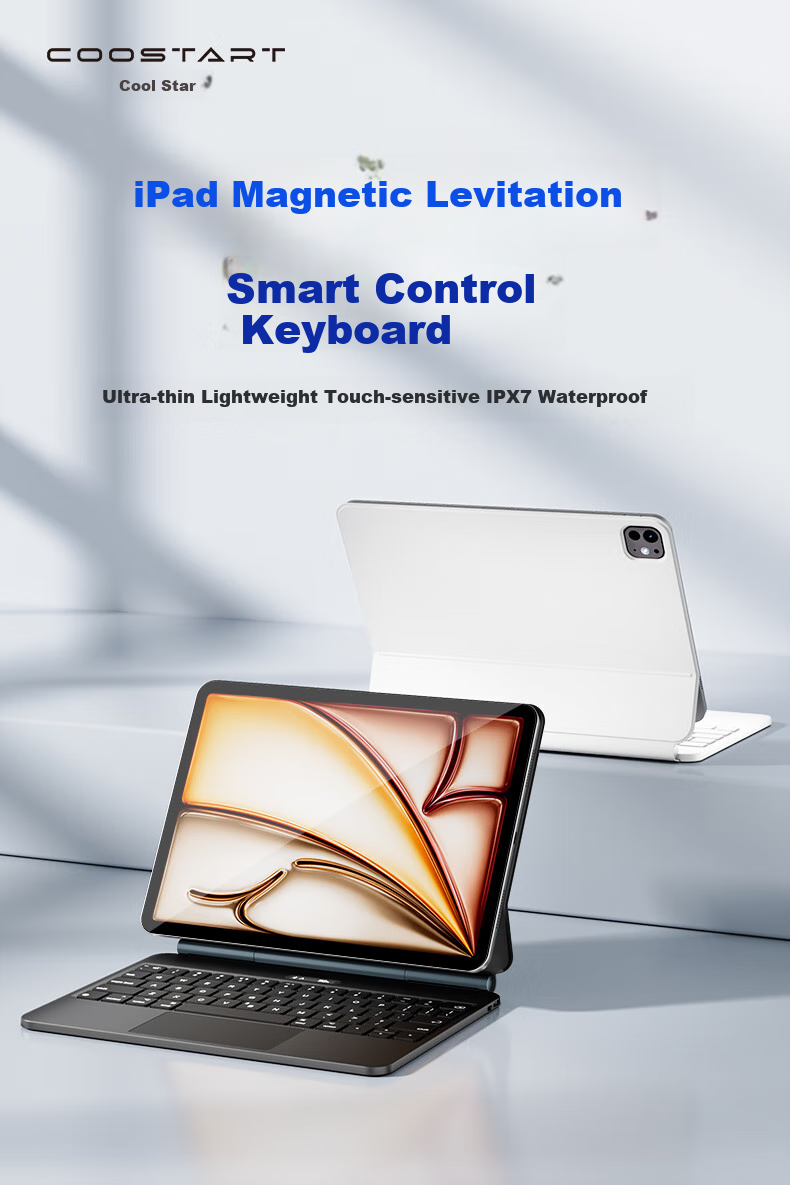 COOLSTART Magnetic Floating Smart Bluetooth Keyboard Case for IPad Air8/7/6 11-Inch, Compatible with 2026 M4 Apple Tablet, White 6