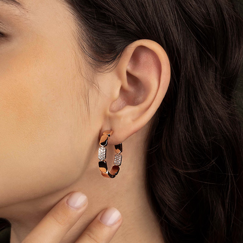 APM Monaco Small Delicate Rose Gold Circular Hoop Earrings, Honeycomb Ear Rings, Gift for Girlfriend Or Wife