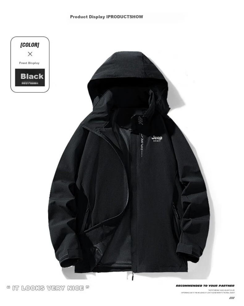 JEEP Men's Windbreaker Jacket, Autumn And Winter Three-In Detachable Outdoor Windproof Mountaineering Coat, Black Three-In Size M 23