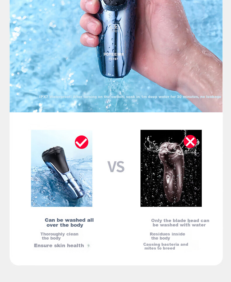 FLYCO Electric Shaver, Gift for Men, Jingdong Exclusive, Rechargeable Smart Car-Shaving Razor, Rotating Beard Trimmer, Fully Washable PS197 6