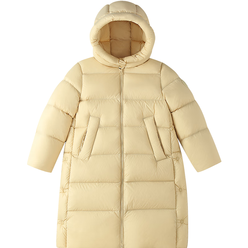 Annil Kids Unisex Extended Down Jacket 2025 Winter New Warm Coat Light Wheat Apricot 170