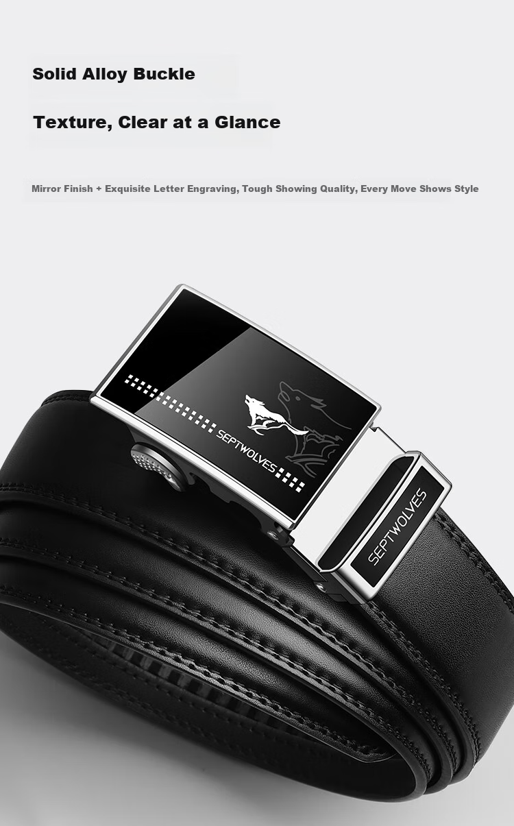 SEPTWOLVES Men's Automatic Buckle Genuine Leather Business Belt, New Style for 2026, Birthday Gift for Boyfriend, Husband, Or Father 3