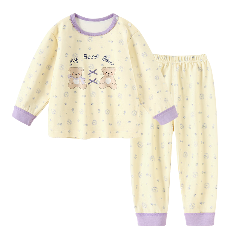 Badibadi Infant Toddler Girls Pure Cotton Autumn Clothes Autumn Pants Pajamas Homewear Set Pastoral Floral Yellow 100