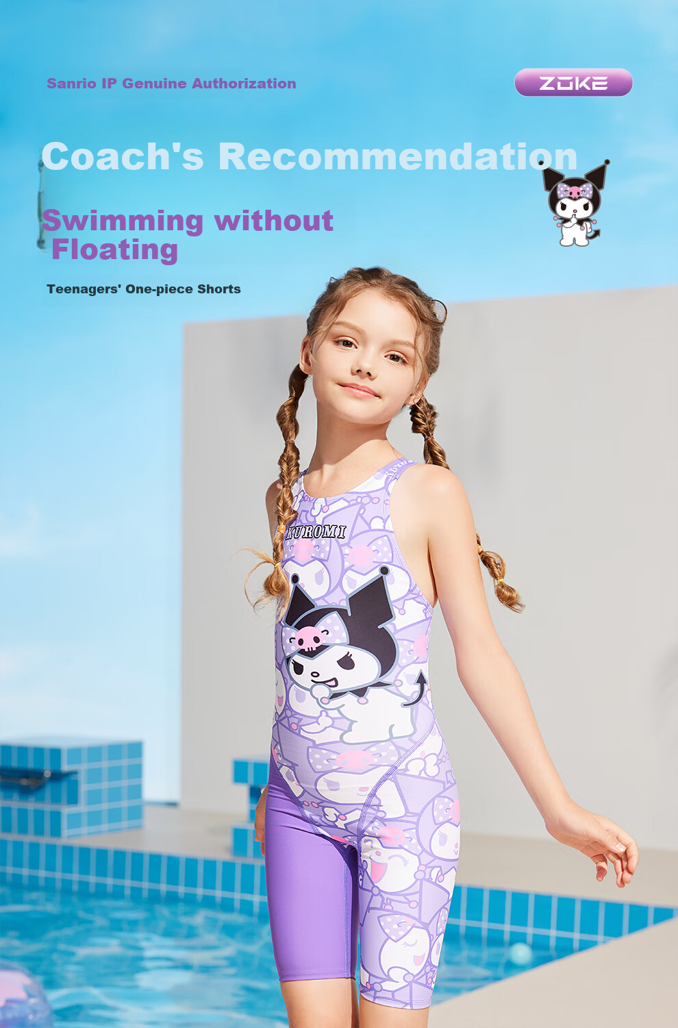 ZOKE Children's One-Piece Swimsuit, Knee-Length Professional Training Sports Girls' Swimwear, 124625888, Purple, Size 18 1