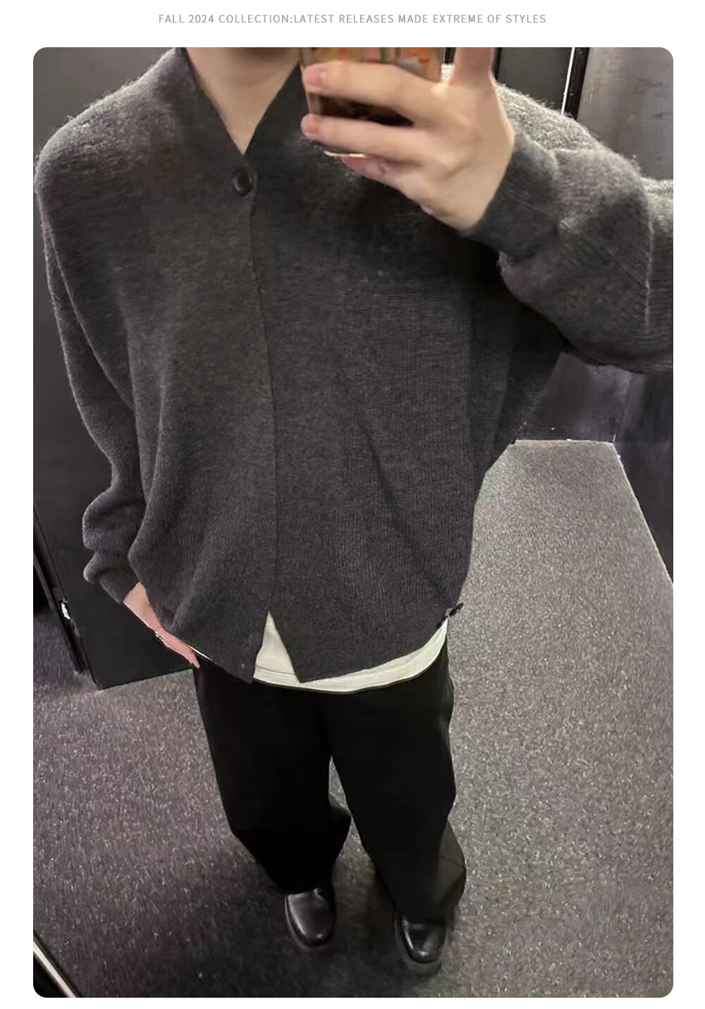 CLOR Cardigan Sweater Unisex Autumn Winter Old Money Style Lazy Knit Jacket MYC06 Black XL 6