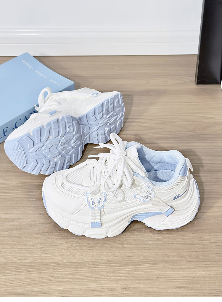 Warrior White Blue Butterfly Dad Sneakers Women New Casual Lightweight Student Sports Shoes White Pink 36 7