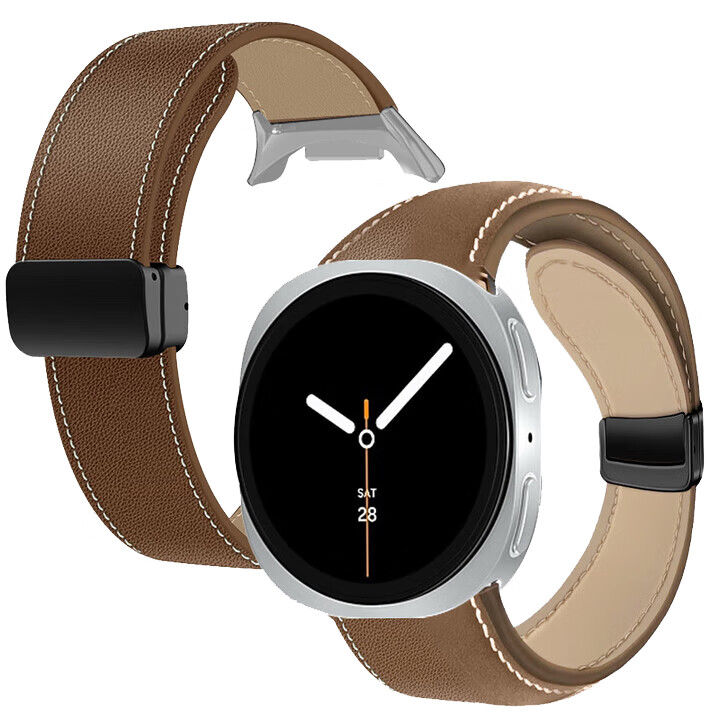 Freeson Genuine Leather Watch Strap for Samsung Watch 8, Compatible with 40/44mm Smartwatch, Fashionable Band, Breathable And Comfortable [Top Grain Cowhide - Magnetic Buckle], Brow