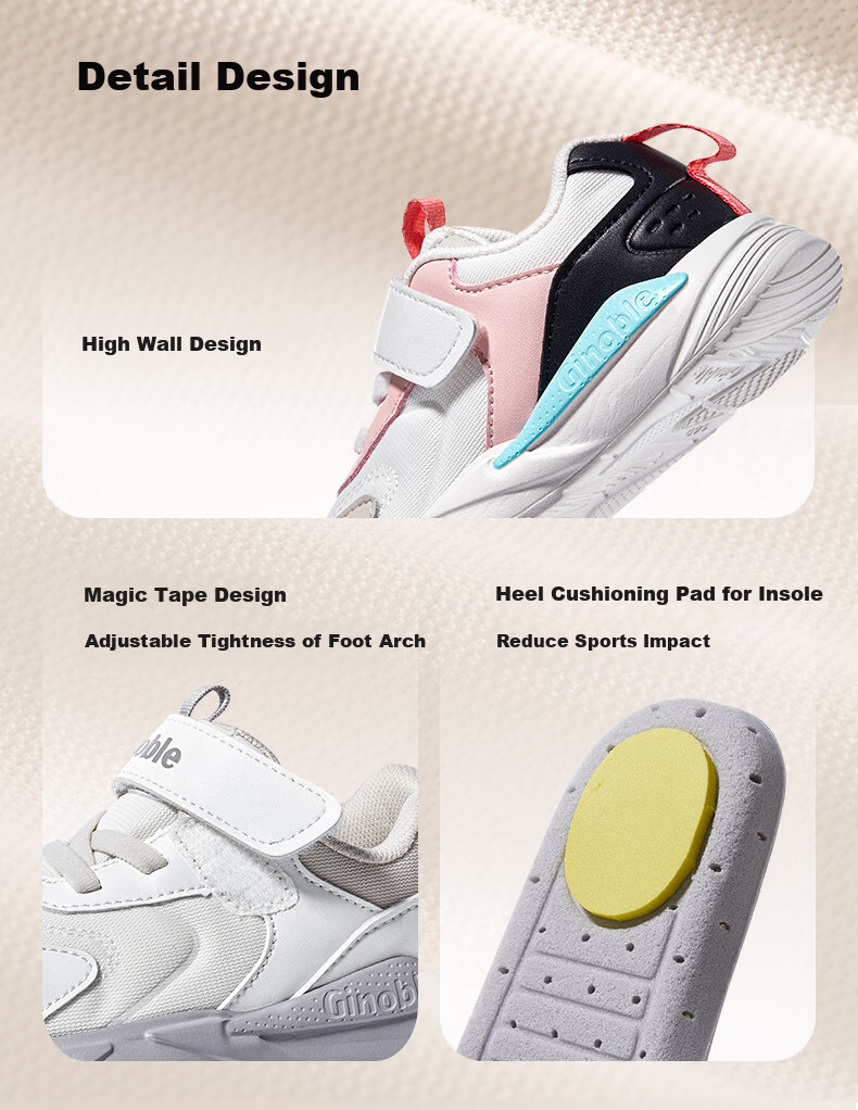 Ginoble Toddler Shoes, 18 Months to 5 Years Old, Spring 2025, Retro Children's Shoes for Boys And Girls, Spring And Autumn Style GW1698, Bright White/pink 12