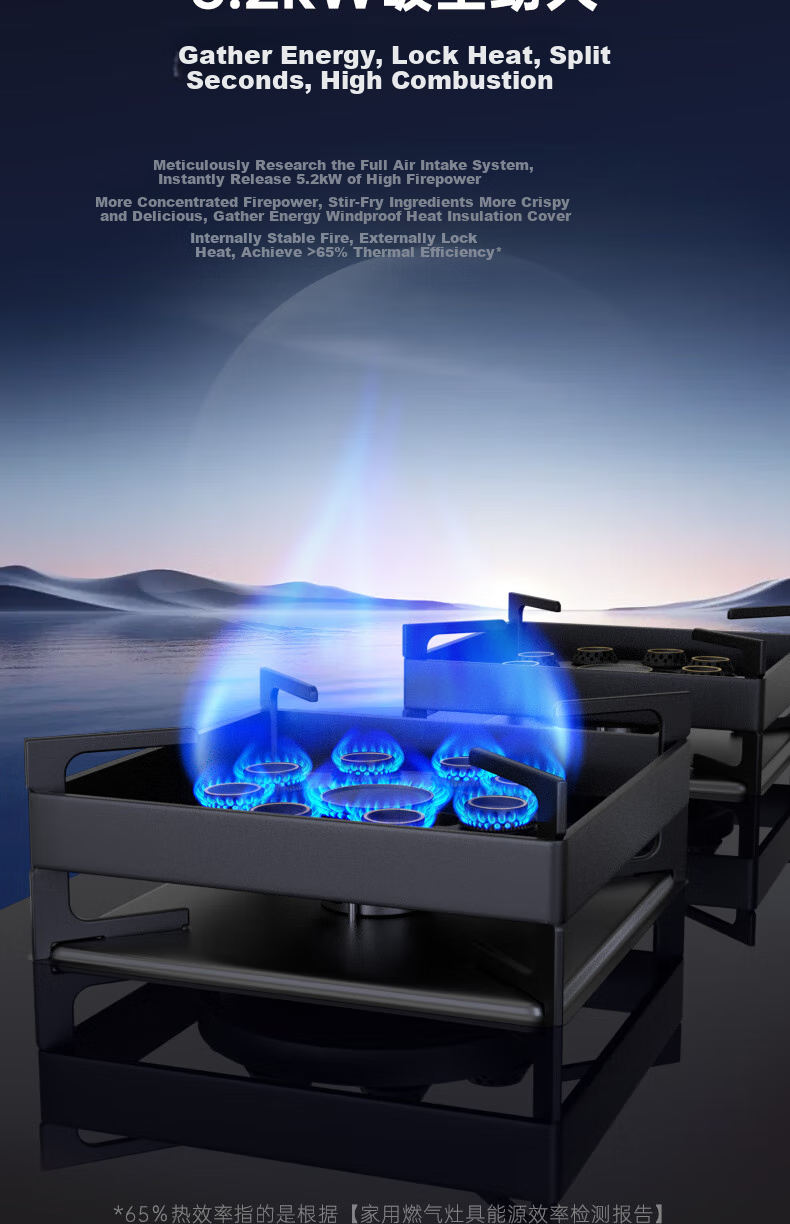 MeiLing Upgraded 70% High Efficiency Gas Stove Natural Gas Built-in Desktop 5.2kW Powerful Flame Dual Burner Gas Cooktop 515KL 4