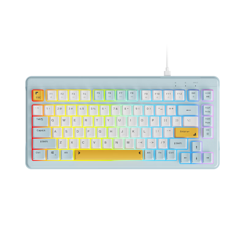 Lenovo K2-82 Wired Silent Mechanical Feel Keyboard 82 Keys RGB Lighting Ergonomic Wired Office Keyboard Misty Blue