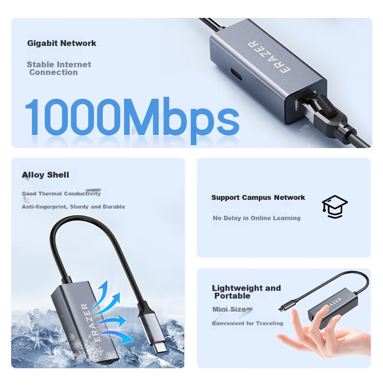 Lenovo Invests in Brand Yinengzhe Type-C to Gigabit Ethernet Port, USB-C to RJ45 Gigabit Wired Network Card Adapter, Laptop Converter Splitter 2