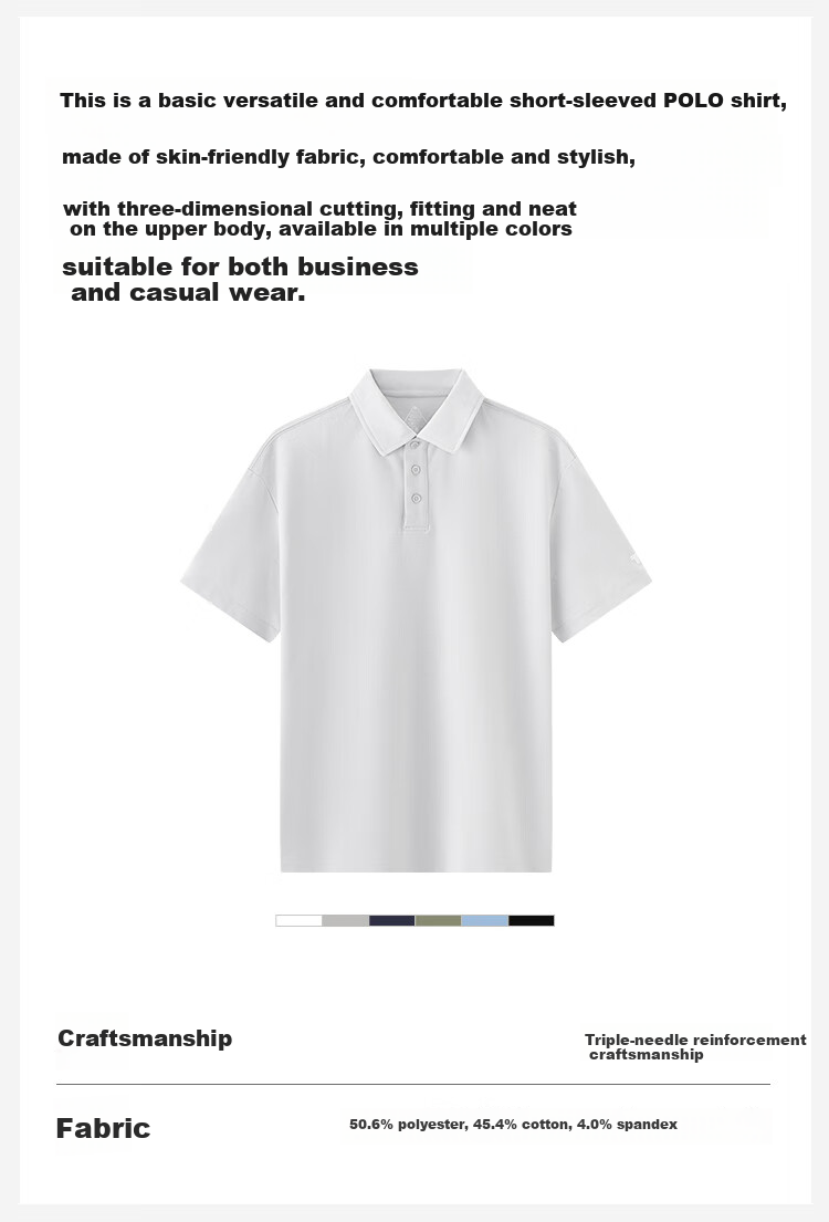 MuzhibaixiaoT Comfortable Short-Sleeve Polo Shirt for Men, Spring/summer 2026, Breathable Business Casual Collared White Xiaomai, Ink Black, L 2