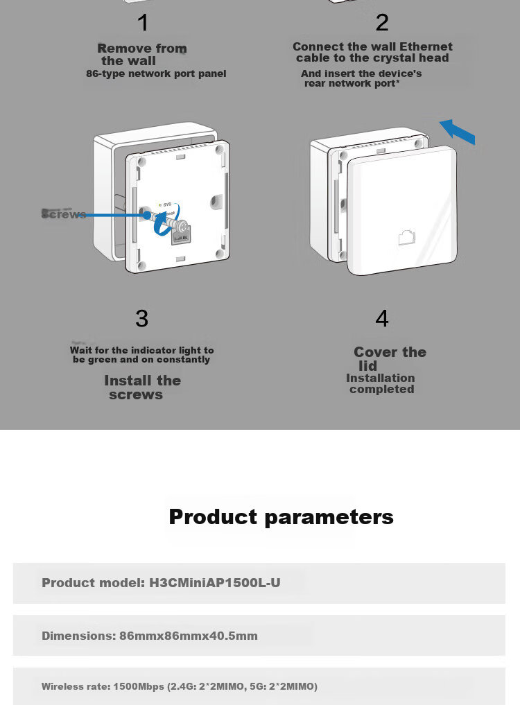 H3C AP Panel Whole-House WiFi 6, 1500M Dual-Band Gigabit, Commercial Use for Villas And Hotels, POE Power Supply, AC Management, Mini AP1500L-U Replacement for Mini A60-1500 11