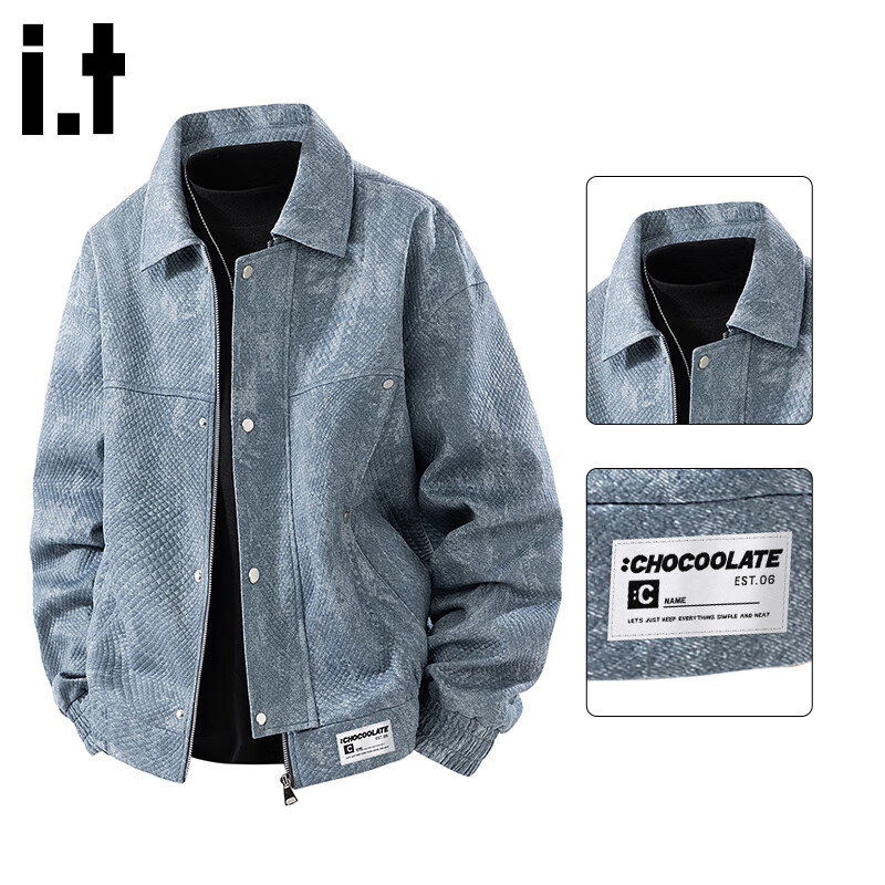 :CHOCOOLATE IT Vintage American Style Lapel Jacket Men Autumn New Trendy Brand Design Loose Casual Coat Retro Blue 4XL