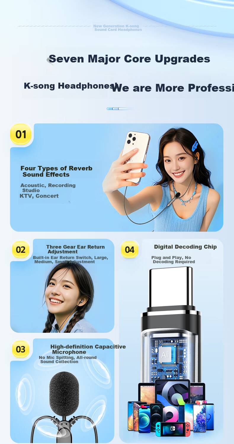 WITGOER [Noise-Cancelling Anti-Spray Microphone] Karaoke Wired Headphones, Lightning Singing Recording Mobile Phone Microphone, Direct Streamer Microphone with Built-In Sound Card, Suitable for Quanmin Changba 3