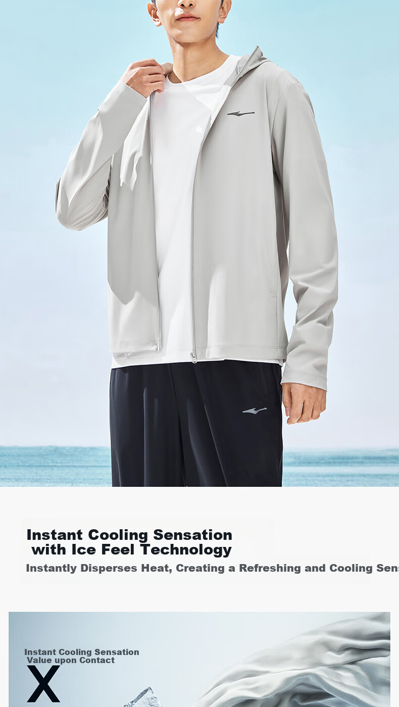 ERKE Sun Protection Jacket for Men, Summer Hooded Lightweight Ice-Cool Coat, UPF100+, Sports Running Windbreaker 7