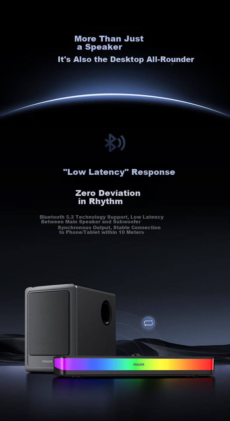 PHILIPS Bluetooth Speaker Computer Speakers Desktop Laptop HIFI 2.1 Multimedia Gaming Subwoofer Combo Set Delta Audio Gaming E-Sports Gift SPA6120 9