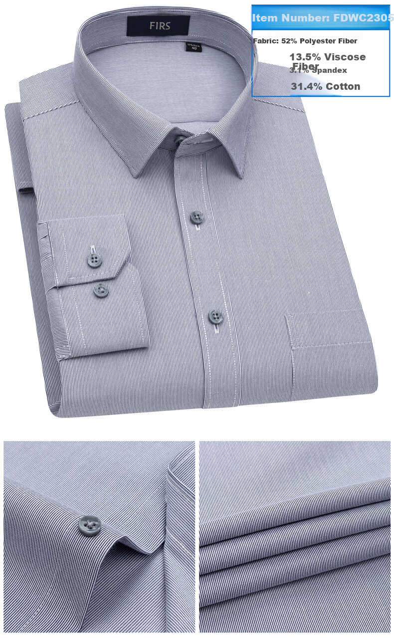 FIRS Long-Sleeve Shirt for Men, Business Casual Striped Shirt, Men's Professional Formal Wear, 5838 Blue Stripes, Size 38 3
