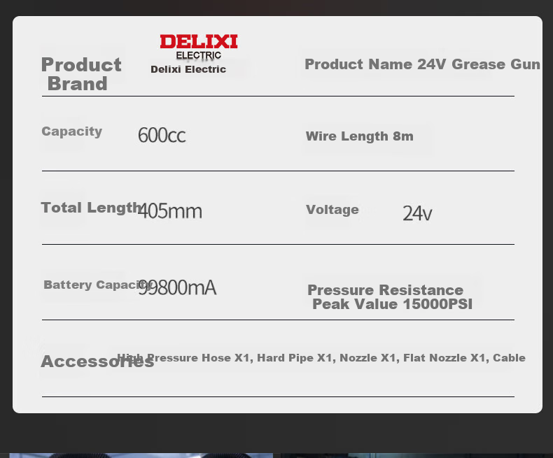 DELIXI Electric Grease Gun, 21V/24v Fully Automatic Caterpillar Filling Machine, High-Pressure Lithium Battery Excavator, Suire Model, 2Ah 20