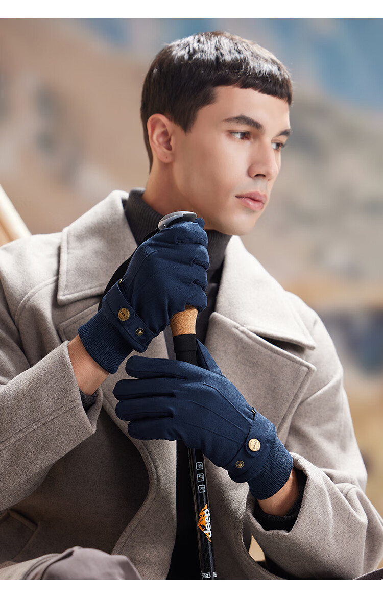 JEEP Winter Men's Fleece-Lined Thickened Leather Touchscreen Riding Gloves Windproof Warm Motorcycle Gloves 2
