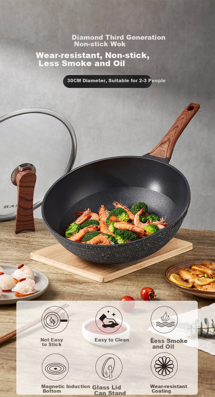 COOKER KING Wok, Oil-Gathering Non-Stick Pan, Wear-Resistant, Low Smoke, Less Oil, Versatile Flat-Bottom Frying And Stir-Frying Pan, 30cm, Compatible with Induction Cookers, B50168 2