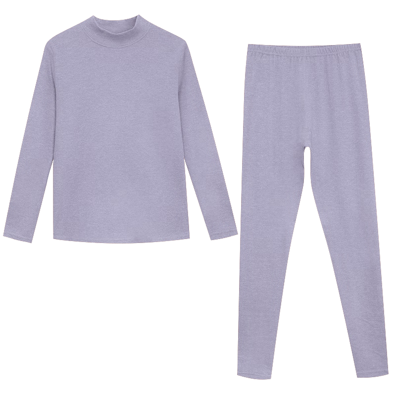 Hongdou Women's Thermal Underwear Set with Cashmere and Mulberry Silk, Semi-Turtleneck Brushed Base Layer Autumn Top and Bottom Set