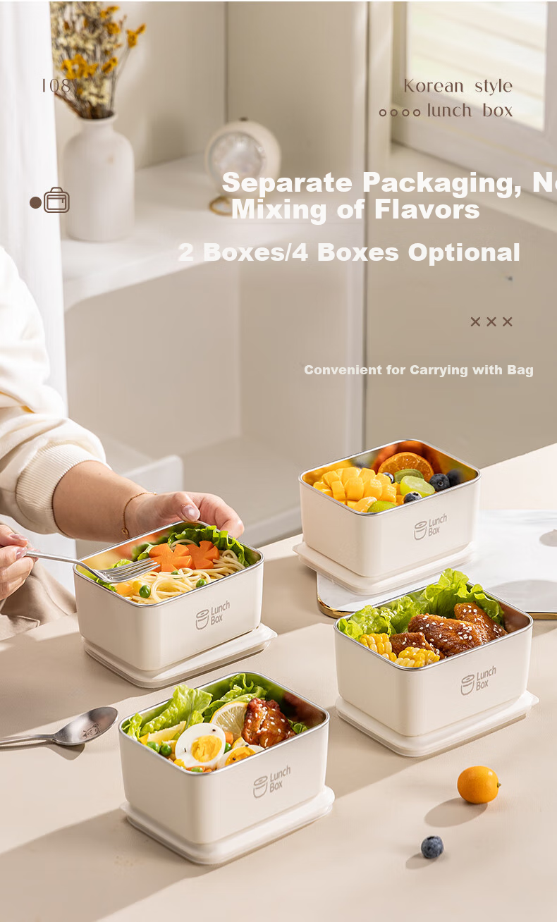 Guangyi 304 Stainless Steel Insulated Lunch Box for Office Workers And Students, Large Capacity Bento Box with 4 Compartments + Insulated Bag GY7289 10