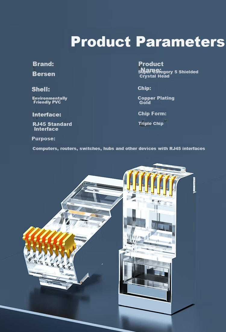 BOSENDE Cat5e RJ45 Connectors for Engineering Networks, Office Computers, Broadband Internet Ports, Shielded Network Cable Connectors, Pack of 10 BSD-CAT5 7