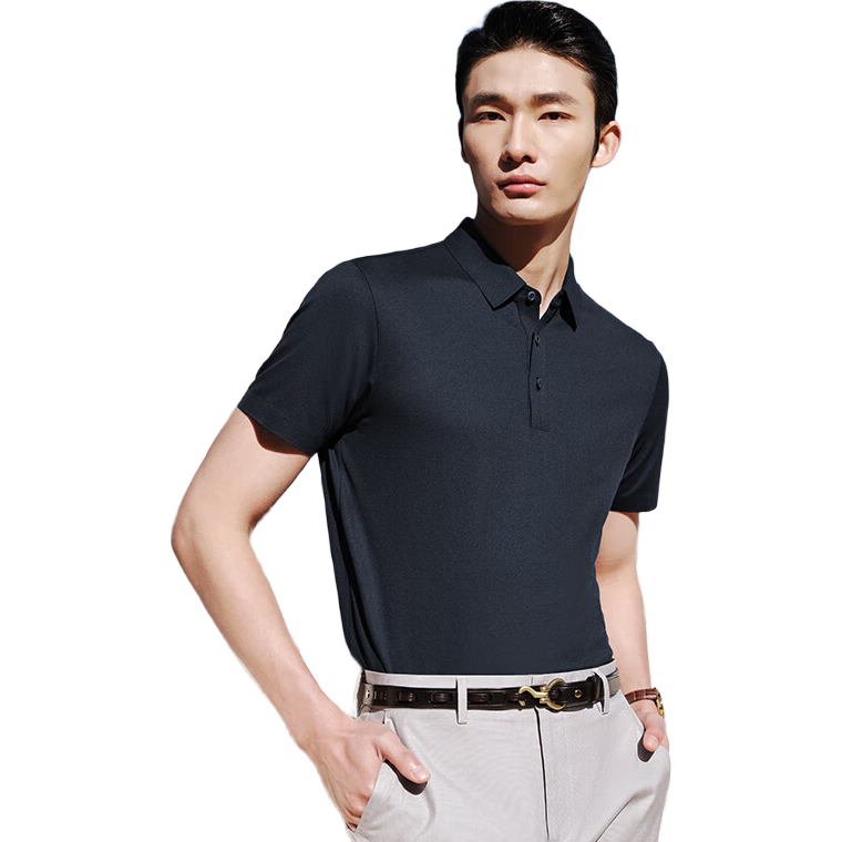 Youngor [Cooling & Sun Protection + Mulberry Silk] Summer Men's Short Sleeve T-Shirt Navy Blue VSJD513119FCA M