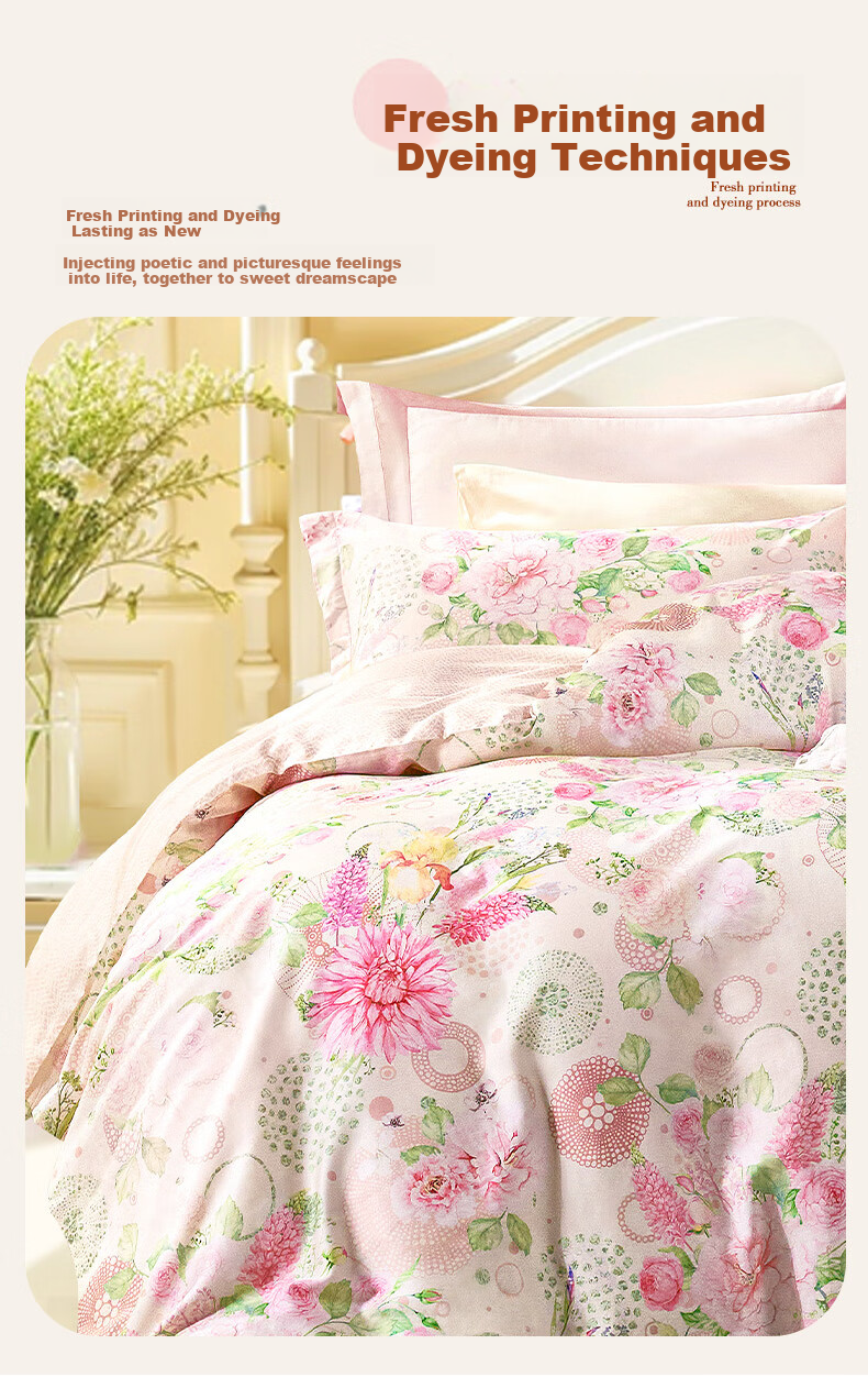FUANNA Four-Piece Bedding Set, 60-Count Long-Staple Cotton Bedding Set, Pure Cotton Sateen Bed Sheet And Duvet Cover, King Size 230*229cm 5