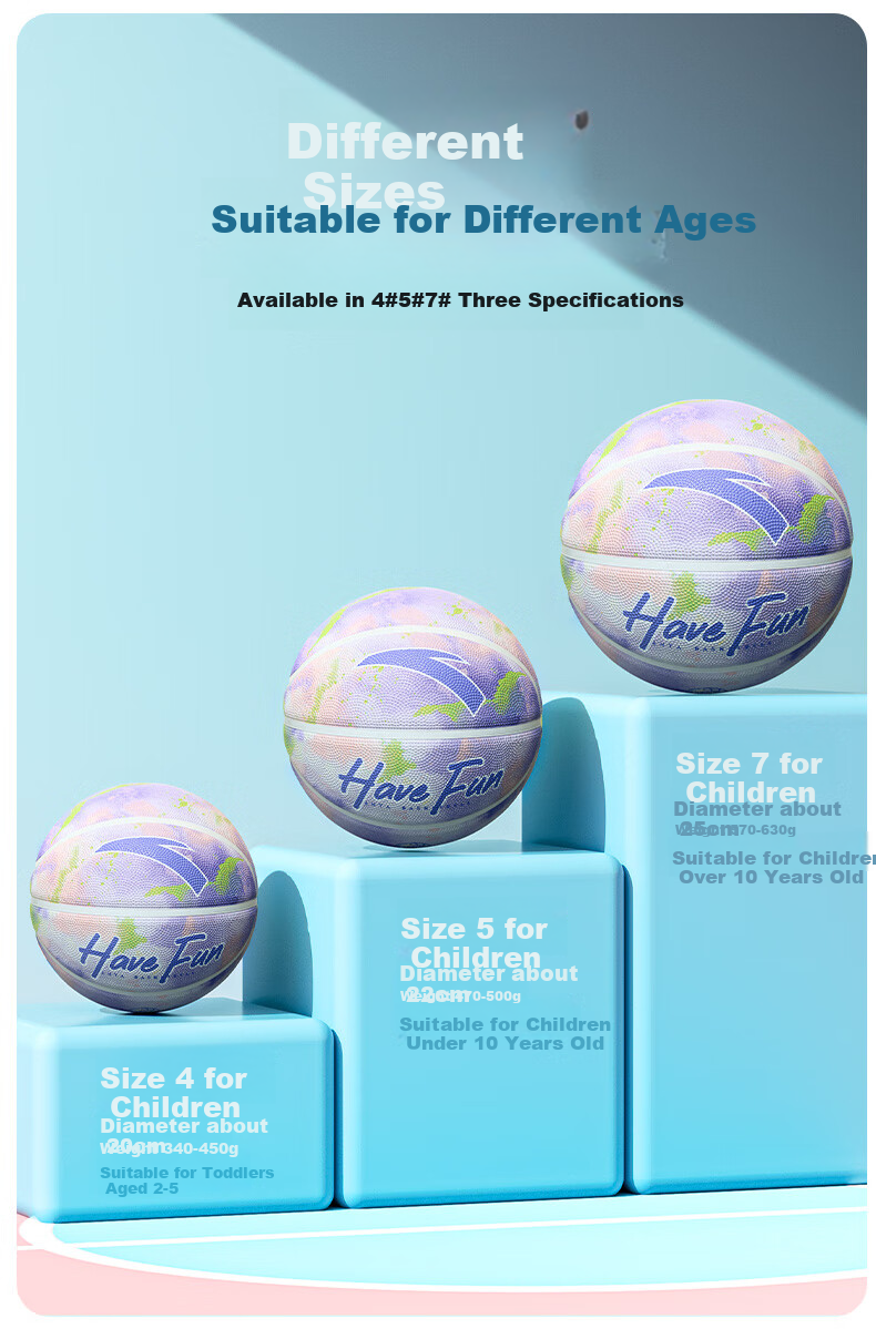 ANTA Children's Basketball, Size 4, for Toddlers And Elementary School Students, Indoor And Outdoor Wear-Resistant Toy Ball, Rubber Size 4 Blue Ball, Neon Purple, Size 4 8