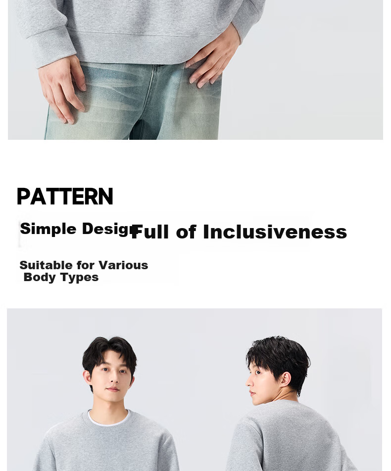 MINISO Men's Winter Thickened Fleece Simple Casual Youth Trendy Crewneck Pullover Sweatshirt Light Beige L 10
