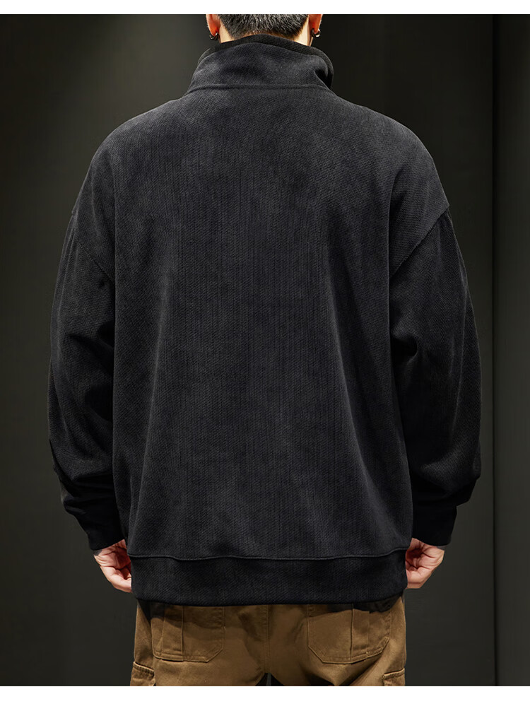 JEEP Men's Autumn Winter Corduroy Thickened Warm Loose Long Sleeve Zip-up Sweatshirt Dark Gray M 11