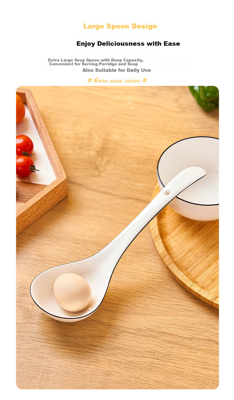 Youlaifu Ceramic Large Soup Ladle, Rice Spoon, Individual Serving Spoon, Hot Pot And Casserole Spoon, Porridge Spoon, Soup Ladle, Tablespoon, Extra Large Size 4